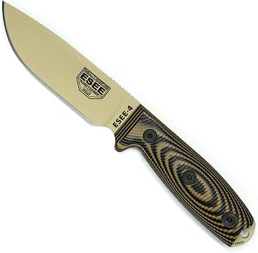 ESEE-4 1095 Carbon Steel, Black Sheath Desert Tan Blade, Coyote/Black G10 3D Handle