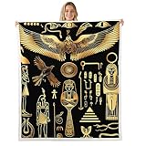 Feelyou Ancient Egypt Blanket for Kids Boys Adults Egyptian Tribe Throw Blankets Pyramid Printed Fleece Flannel Throws Egypt Culture Soft Cozy Fleece Blankets Bedroom Decor Throw 50x60 Black Golden