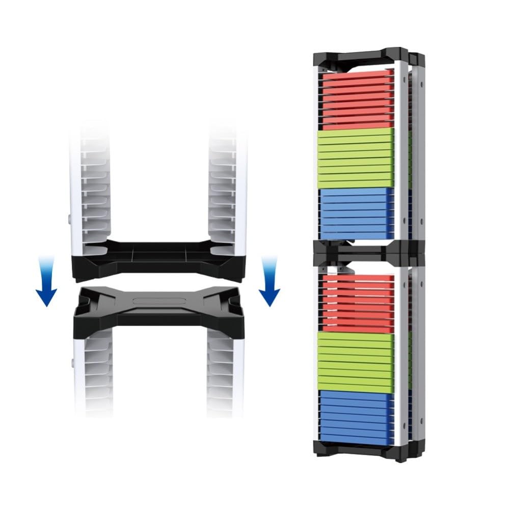 Game Disc Storage Tower, supporto per controller, capacità 46 dischi, rack salvaspazio in ABS, finitura bianca per Xbox PS5 Nintendo