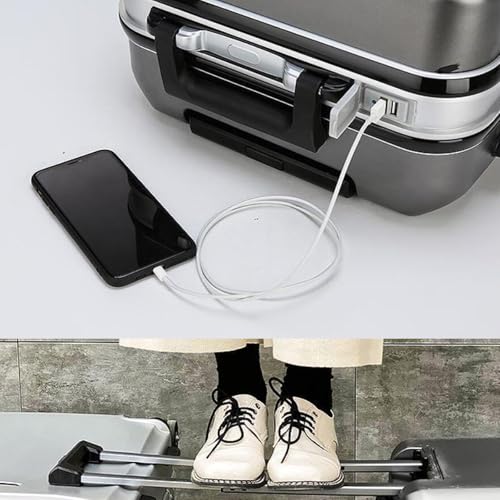 28 inch Aluminum Framed Suitcase with Silent Spinner Wheels,with USB Port & Cup Holder Lightweight Hard Shell Suitcase,Black,22in3