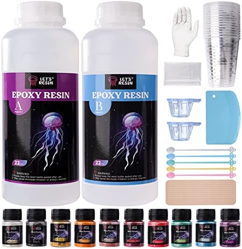 LET'S RESIN Epoxy Resin Starter Kit for Beginners, 44OZ Resin Art Kit for Craft,Fast Cure Resin for Coating,Jewelry,Tumbler,Paintings, Crystal Clear Casting Resin with Cups, Pigment Powder