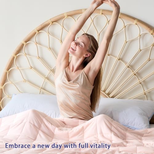 Image of yescool Weighted Blanket for Adults (15 lbs, 48 inch x 72 inch, Pink) Cooling Heavy Blanket for Sleeping Perfect for 140-160 lbs, Twin Size Breathable Blanket with Premium Glass Bead, Machine Washable