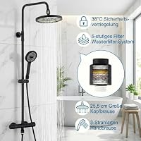 HOMELODY Duschsystem mit Thermostat Schwarz, Dusche Komplett mit Filter – Ansicht 3