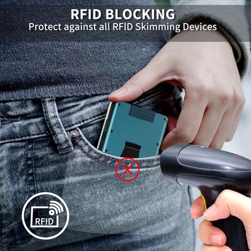 Ultra-Thin Aluminum Mens Wallet with RFID Blocking, Slim Minimalist Wallet for Men with Money Clip Card Wallet with ID Holder, Blue3