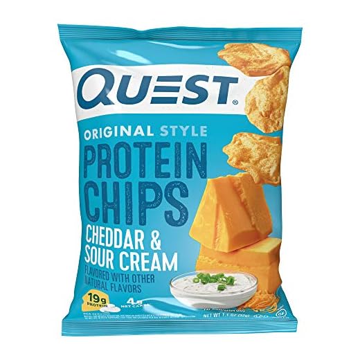 Quest Nutrition Cheddar & Sour Cream Protein Chips, 19g Protein, 4g Net Carbs, Low Carb, Gluten Free, 1.1 oz (Pack of 12)