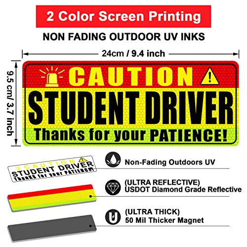 Sukh 3 Pcs Student Driver Car Magnet - New Driver Magnet For Car Funny Be Patient Yellow Red Green Safety Warning Rookie Driver Car Bumper Magnets Sign #TOP1