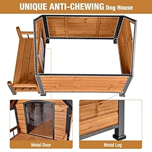   Dog-House-with-Anti-Bite-Metal-Iron-Frame-Outdoor-Wooden-Dog-Kennel-Indoor-Puppy-Shelter-for-Small-Medium-Large-Dogs-WeatherproofBrown