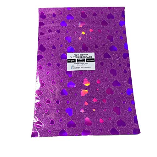 Papel Glitter Decorado - Rosa com Coração - A4 150g 05fls
