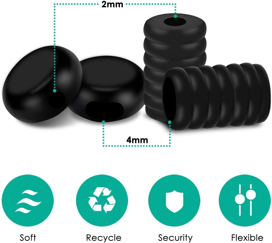 ERKOON 200PCS Cord Locks, Silicone Toggles Ends Fastener for Drawstrings Elastic Adjustable Lanyard Buckle Accessories Face Mask Drawstrings Adjuster Non Slip Stopper (Black, White)