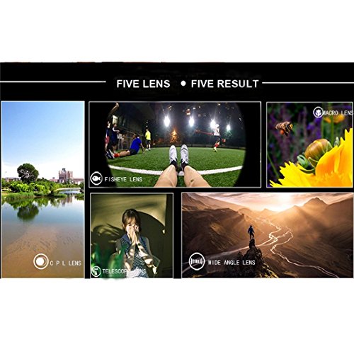 Gefone Hd Camera Lens Kit 5 In 1 For Iphone 7/6S Plus/6S/5S And Most Cell Phone(198 Degree Fisheye Lens+0.63X Wide Angle+15X Macro Lens+2X Telephoto Lens+Cpl Lens) #TOP3