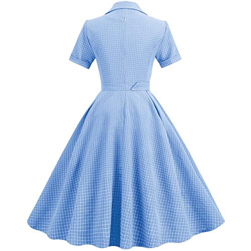 Image of Women 1950s Vintage Short Sleeve Peter Pan Collar Retro Swing A Line Midi Summer Dress Cocktail Party Evening Prom Gown