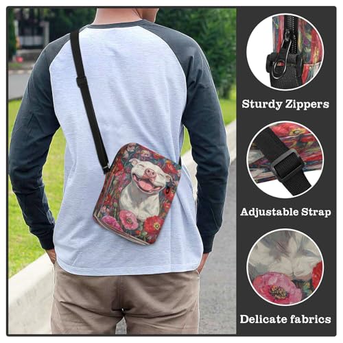 Small Messenger Bag Red Pitbull Poppies Crossbody Bag for Men Women Sling Shoulder Bags for Passport Phone4