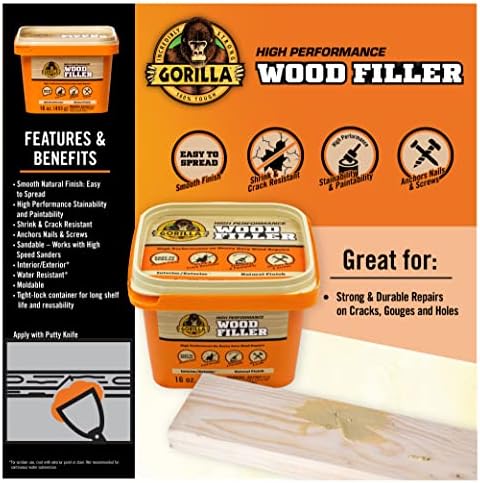 Gorilla High Performance Wood Filler, Natural Color, 453g Tub - 3