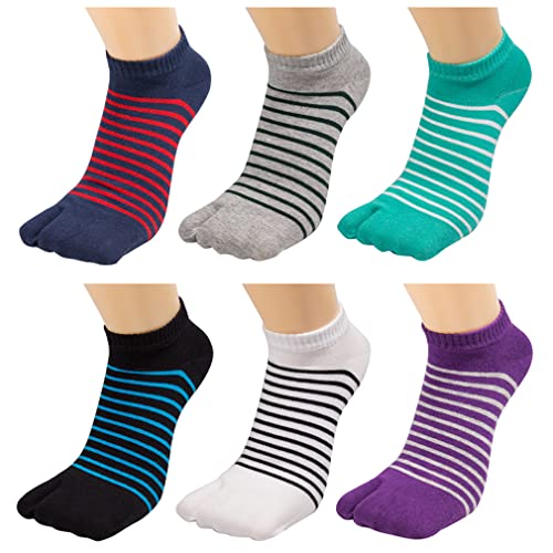 UBUMO Men's Tabi Flip Flop Socks Athletic Cotton Crew Two Toe 6 Pack