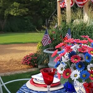 Independence day artificial daisy flowers patriotic memorial flowers red white and blue faux flower with 4th of july decorations for cemetery memorial day independence day home wedding party  urban country home decor