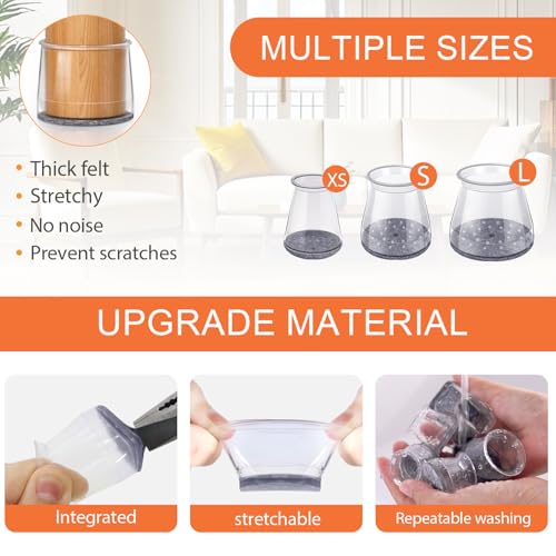GICUNK 32Pcs Chair Leg Floor Protectors, Transparent Silicone Chair Leg Caps With Felt Pads, Floor Protectors For Furniture Legs For Hardwood/Tile Floors(Extra Small Fit:13-22.9mm) - Image 5