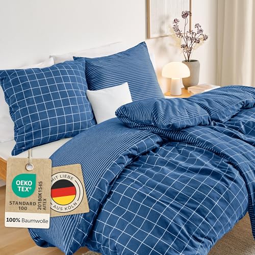 Blumtal Biber Bettwäsche 155x220cm + 2x 80x80cm Baumwolle 3teilig -...