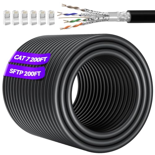 Soibke Cat 7 Ethernet Cable 200ft Outdoor (10 RJ45), High Speed 10Gbps