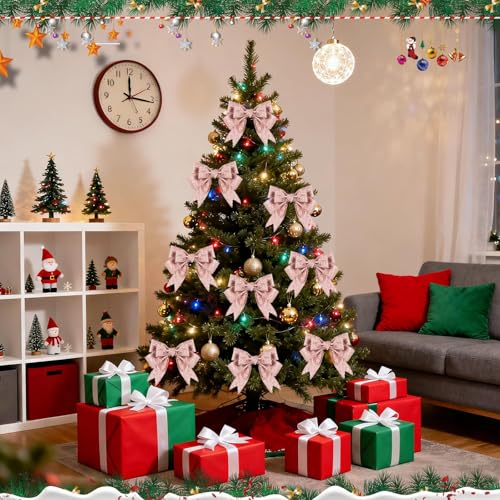 Koxtyzo Roségold Schleifenband mit Draht 10M, Geschenkband Glitzer mit Schere für Weihnachten, Dekoband für Weihnachtsbaum, Geschenke & Kränze