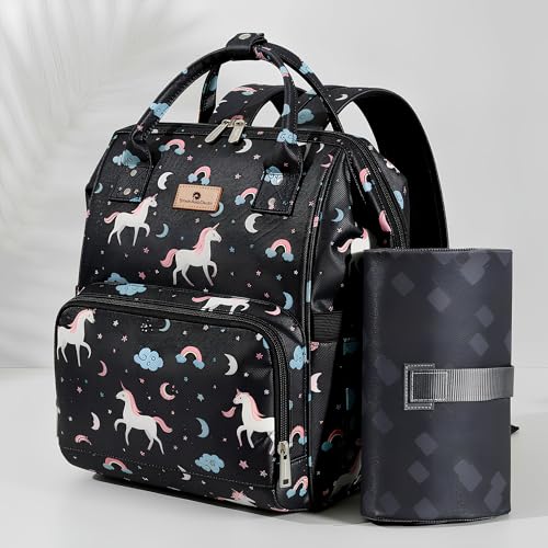 Image of StarAndDaisy Baby Bag for Mother Travel /Diaper Bag for Mothers for Travel with Changing Sheet /Diaper Bags for Mom with Multiple Pockets with 3 Double Insulated Bottle Holders (Black)