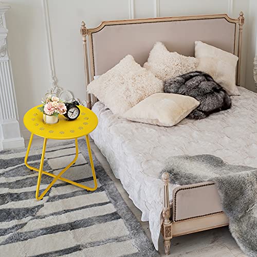 danpinera Outdoor Side Tables with Flower Cut Outs, Weather Resistant Steel Patio Side Table, Small Round Outdoor End Table Metal Side Table for Patio Yard Balcony Garden Yellow by danpinera - Used condition - Image 8