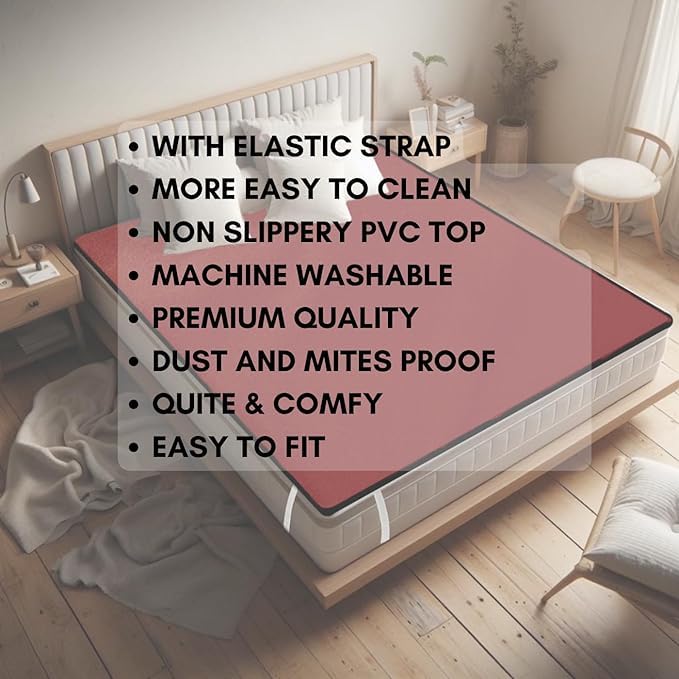 Image of Maximus Ultra Soft PVC Waterproof Mattress Protector Cover Double Bed | Mattress Protector Cover Double Bed - 72x72, Red