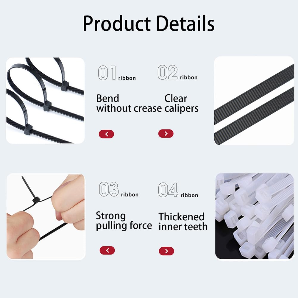 Kabelbinder 100 Stück Selbsthemmend Kabelbinder Nylon Kunststoff Selbstsichernder Multifunktionaler Kabel Klettband Kabelklett Kann im Innen und Außenbereich Verwendet Kabelmanagement
