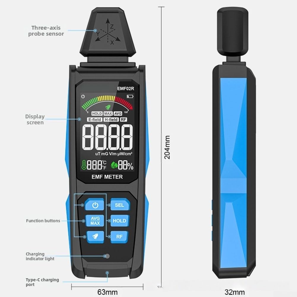 Detector electromagnético de mano de campo y radiación, instrumento de medición EMF 5 en 1, para monitoreo de seguridad en el hogar y al aire libre