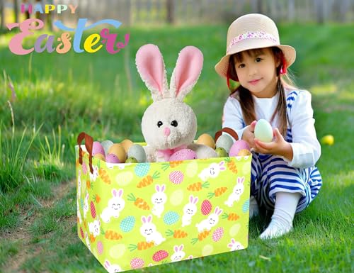 Image of Rectangle Empty Easter Baskets Boy Large Toy Storage Bin Girls collapsible Hamper Waterproof Canvas Box Kid Gifts Spring Decor( Rabbit Carrot Egg )