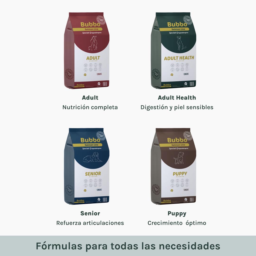 BUBBO Senior Pienso Natural con Salmón Sin Gluten - Vitalidad y Bienestar en Perros Mayores | Control de Peso, Articulaciones y Digestión (12kg)