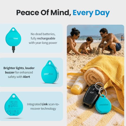 Image of Pebblebee Clip 5 | Rechargeable Bluetooth Tracker Tag for Keys | Alternative to Air Tag & Android Trackers | 130 dB Siren, Bright LED Strobe, 12-Month Battery, Alert Safety Mode | Tidal Cyan