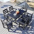 HXUHUWS 7 Piece Outdoor Dining Set for 6 – Stylish and Weather-Resistant HDPE Furniture, Black