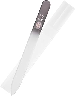 Bona Fide Beauty Czech Glass Nail File with Case (Gray) | Genuine Bohemian glass file for natural nails, etched fine grit on both sides, washable and reusable fingernail file