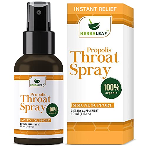 HerbaLeaf Propolis Throat Spray - Bee Pure Propolis Extract for Immune Support & Sore Throat Relief. 1 Oz