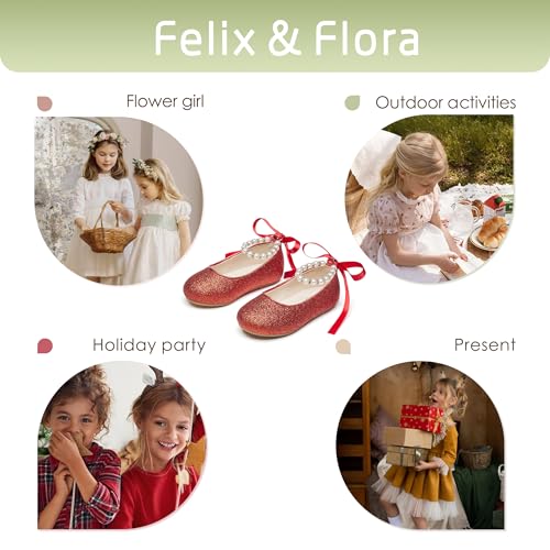 Image of Felix & Flora Girls Toddler Little Ballet Shoes - Flower Girls Mary Jane Flats Dress Shoes Party Wedding