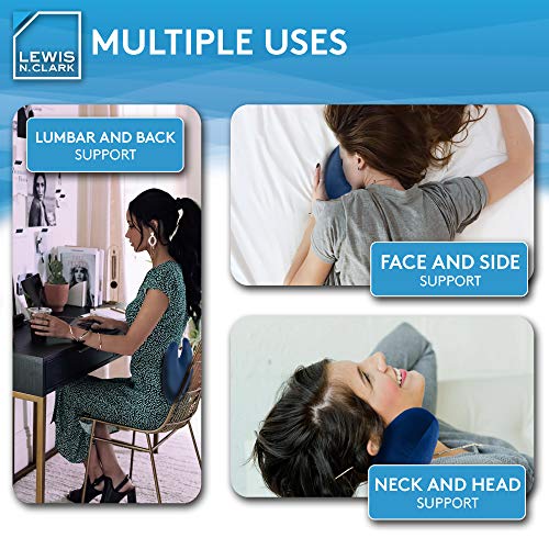 Lewis N. Clark Mood Neck Pillow, Microbead Pillows, Airplane Pillow And Cervical Neck Pillow For Kids + Adults, Travel Pillow With Neck Support, Blue #TOP2