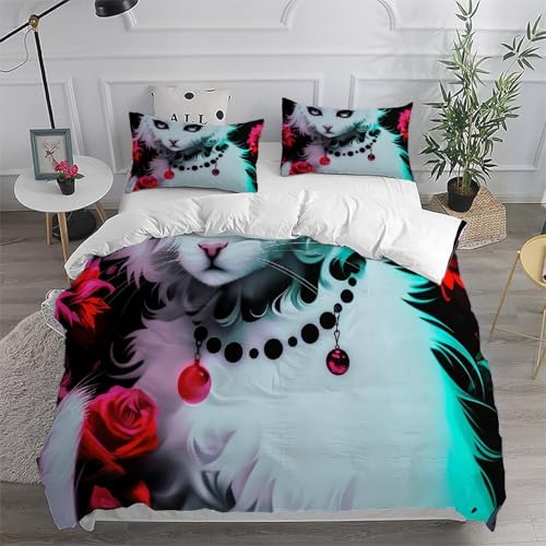 Parure housse de couette chat blanc douce anti-glissement avec sa fermeture éclair - 6