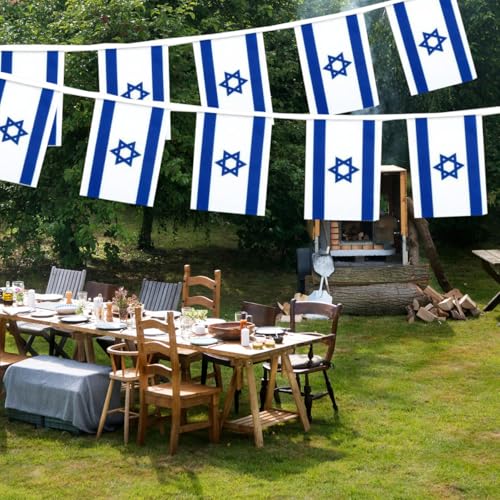 Image of Israel Flags Israeli String Flag Banners for Patriotic Events Independence Day Sports Bars Inside Outside Decorations 33 Feet 30 Flags