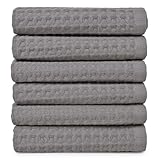 Cleanbear Washcloths, 100% Cotton Wash Cloths for Face & Body, 6 Pack Gray Waffle Design, Soft & Quick Dry, 13x13 Inches, Ideal for Bathroom Gym & Travel