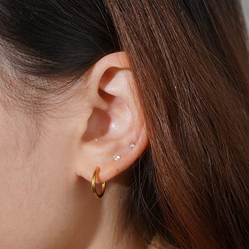 Loyallook Gold Plated Tiny Stud & Huggie Hoop Earrings - Stainless Steel, CZ Ball Flat Back - Multiple Piercings: Tragus & Cartilage4