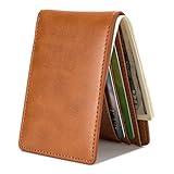 Mens Slim Front Pocket Wallet ID Window Card Case with RFID Blocking - Brown