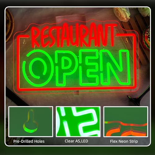 Image of Open Neon Sign Dimmable Led Wall Light for Business Restaurant Decor | 16.5*9.5IN,Five level brightness adjustment,USB powered,For Business Fast Food Club Coffee Shop Restaurant Stores Hotel