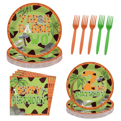 LADVCORP 96 Pcs Yabba Dabba Two Party Decorations Serves 24