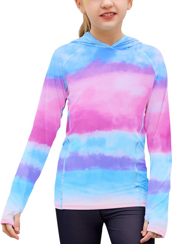 Zaclotre Kids UPF 50+ Sun Shirt Girls Quick Dry Sun Protection Clothing Athletic Hoodie with Thumbholes