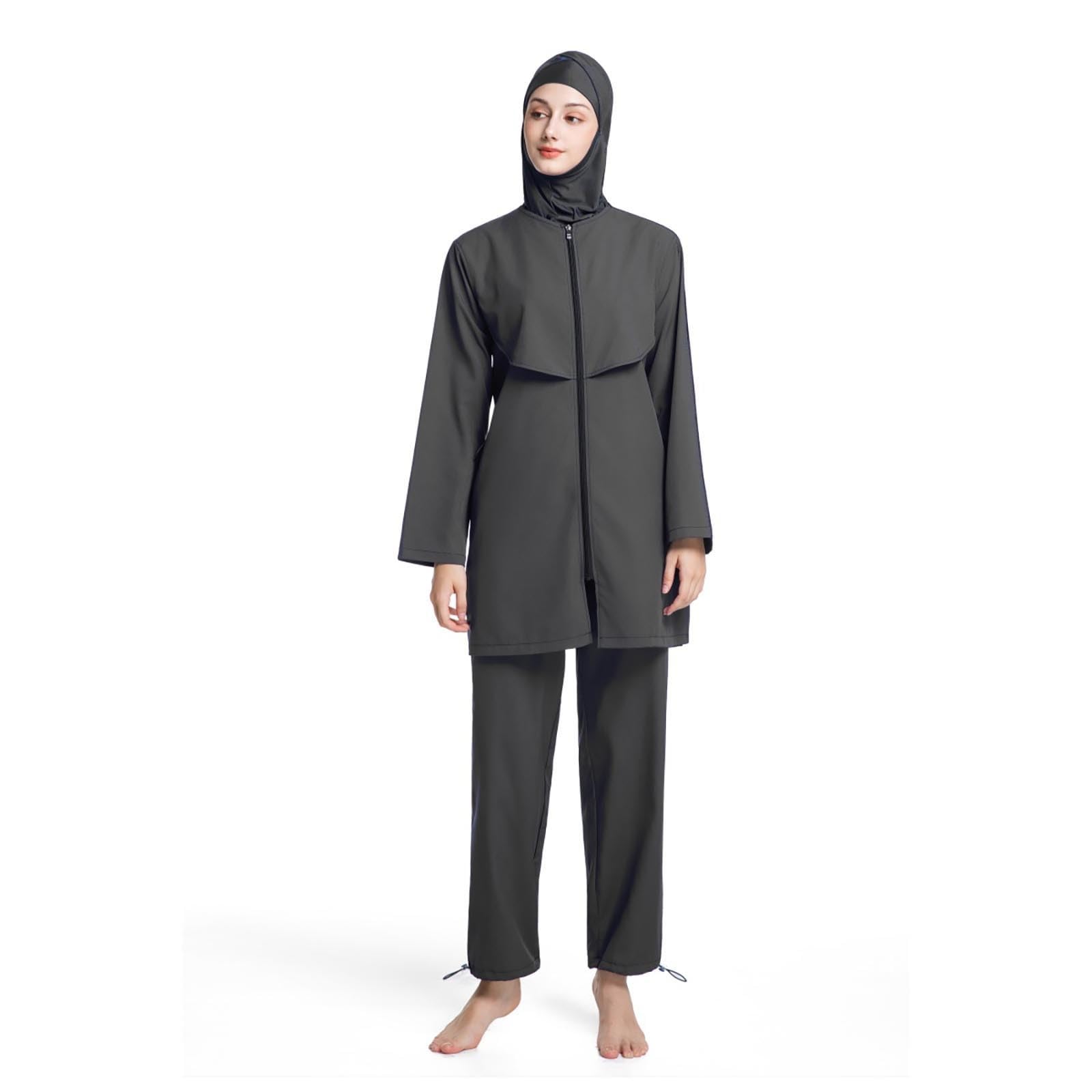 Generisch Costume da bagno a due pezzi con motivo floreale e cappuccio rimovibile per una copertura completa