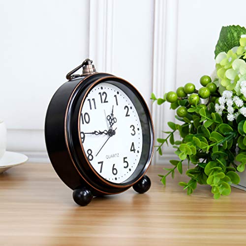 Siemoo Retro Metal Table Clock Battery Operated Non-Ticking Silent Quartz Table Desk Small Alarm Clock Vintage European Desk Shelf Hd Glass Desk Clock For Kids Bedroom Living Room Decoration (Arabic) #TOP4