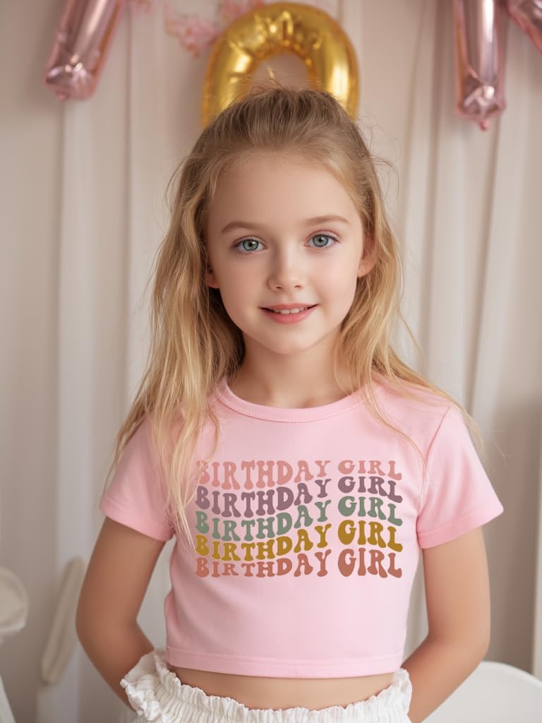 Little Girls Short Sleeve Crop Top Birthday Tshirts Cute Prints for Teen Girls Summer T-Shirt 6-14Years - Image 3