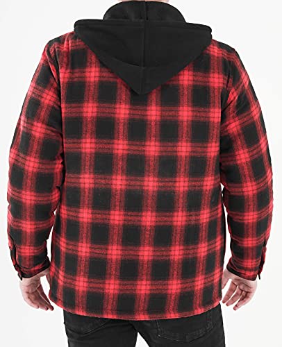 Image of Mens Flannel Jacket with Hood Thicken Quilted Lined Flannel Shirt Jackets for Men