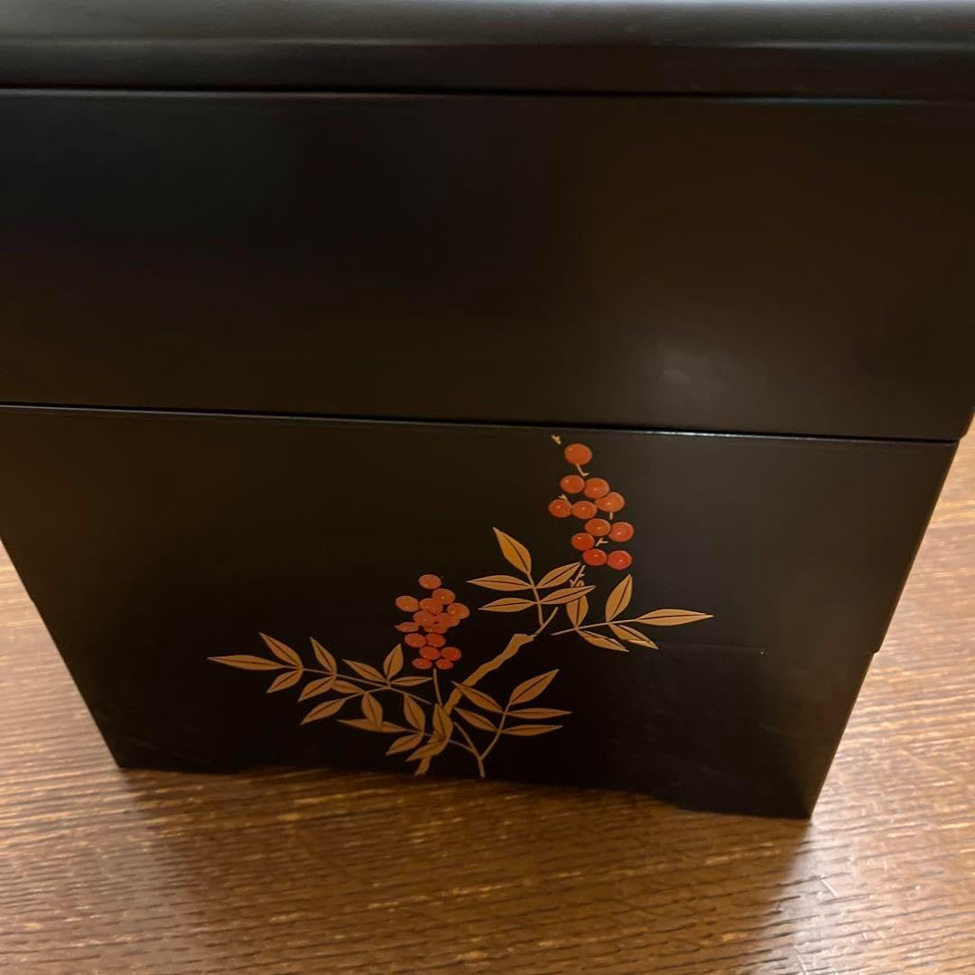 250121-3 南天重箱 三段重 漆器 天然木 うるし塗 美品 重箱 未
