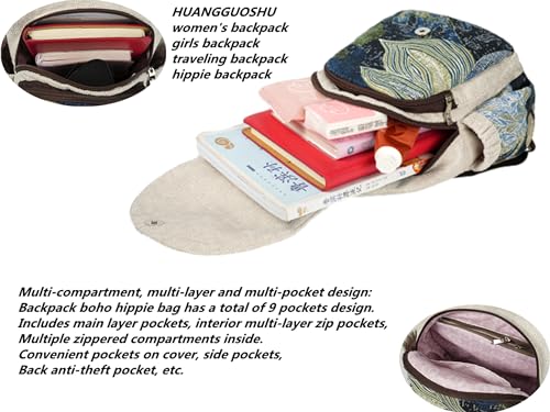 Image of Travel Bags for Women Mini Cute Boho Coquette Vintage Handmade Adjustable Strap Fashion Western Hemp College Backpack Hiking Bag Personal Item Travel Bag Pumpkin